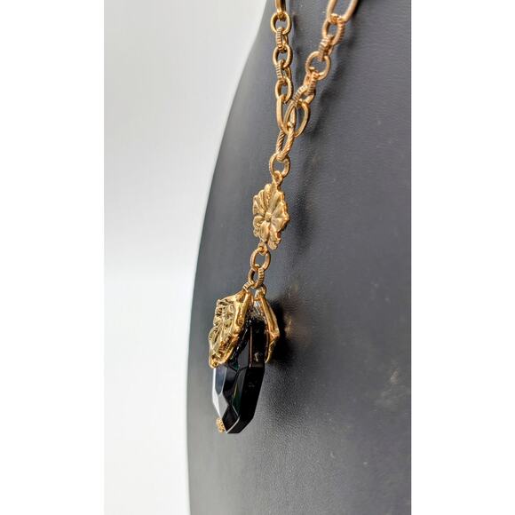 Patricia Nash Black Faceted Glass Antiqued Gold/Bronze Pendant Chain Necklace - Picture 2 of 5